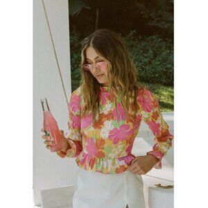 SABO Mica Shirred Women Top Floral Australia Multicolor Cotton Size L